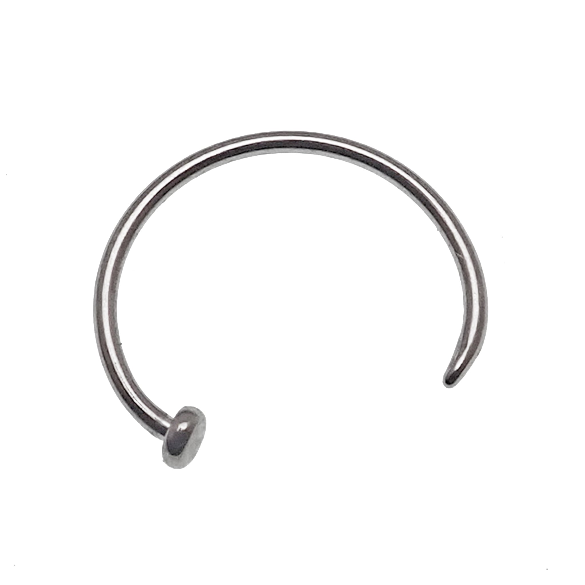 Titanium nose hoop body jewelry in 8mm and 10mm sizes, 18g and 20g gauges, by Body Clickers, shown in close-up.