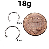 Titanium nose hoop jewelry by Body Clickers, 8mm and 10mm sizes, 18g and 20g body piercing nose hoop shown.