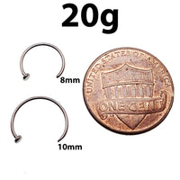 Titanium nose hoop jewelry in 8mm and 10mm sizes, 18g and 20g body piercing from Body Clickers, featuring sleek, smooth design.