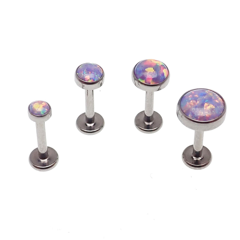 Multi lavender opal titanium flatback body jewelry by Body Clickers, 14g internally threaded 0.9mm body piercing jewelry.
