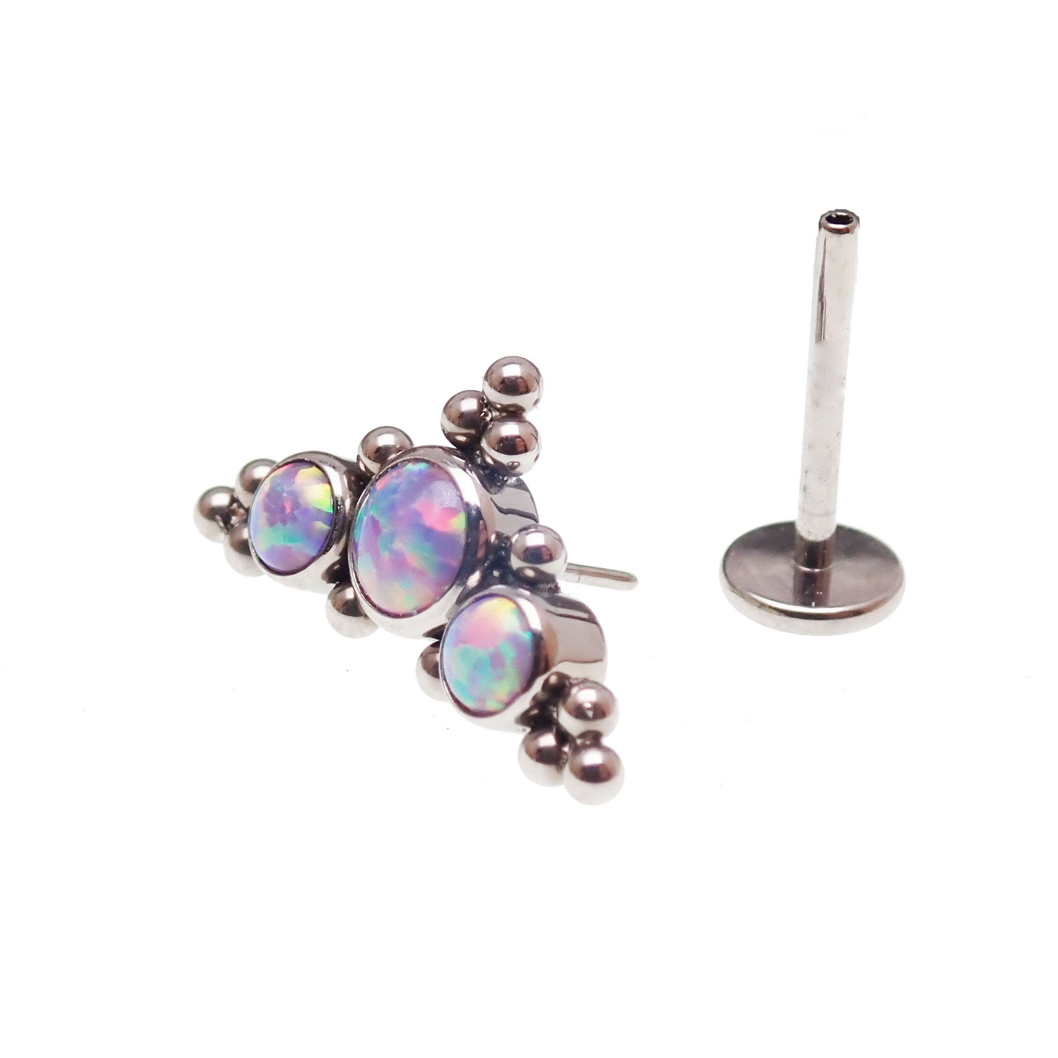 Multi lavender fire opal cluster push fit body jewelry by Body Clickers, 20g gauge with 6mm opal stones.