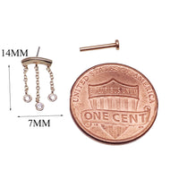 14k gold dangle body jewelry by Body Clickers, push fit earrings in 20g, 18g, 16g, 14g with flatback design.