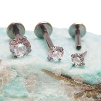 Push Fit Crystal flat back labret in 3, 4, or 5mm, Body Clickers body jewelry with clear crystal and 20g gauge.