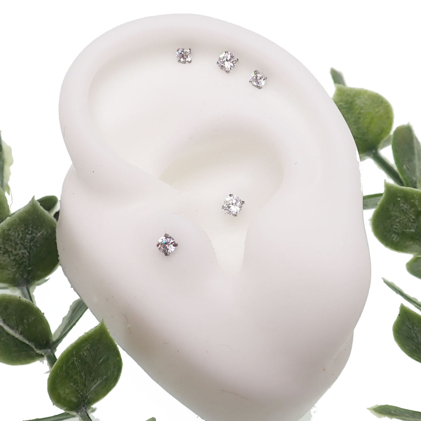 Push Fit Crystal flat back labret body jewelry by Body Clickers with 3-5mm clear crystal and 20g size, 6mm post length.