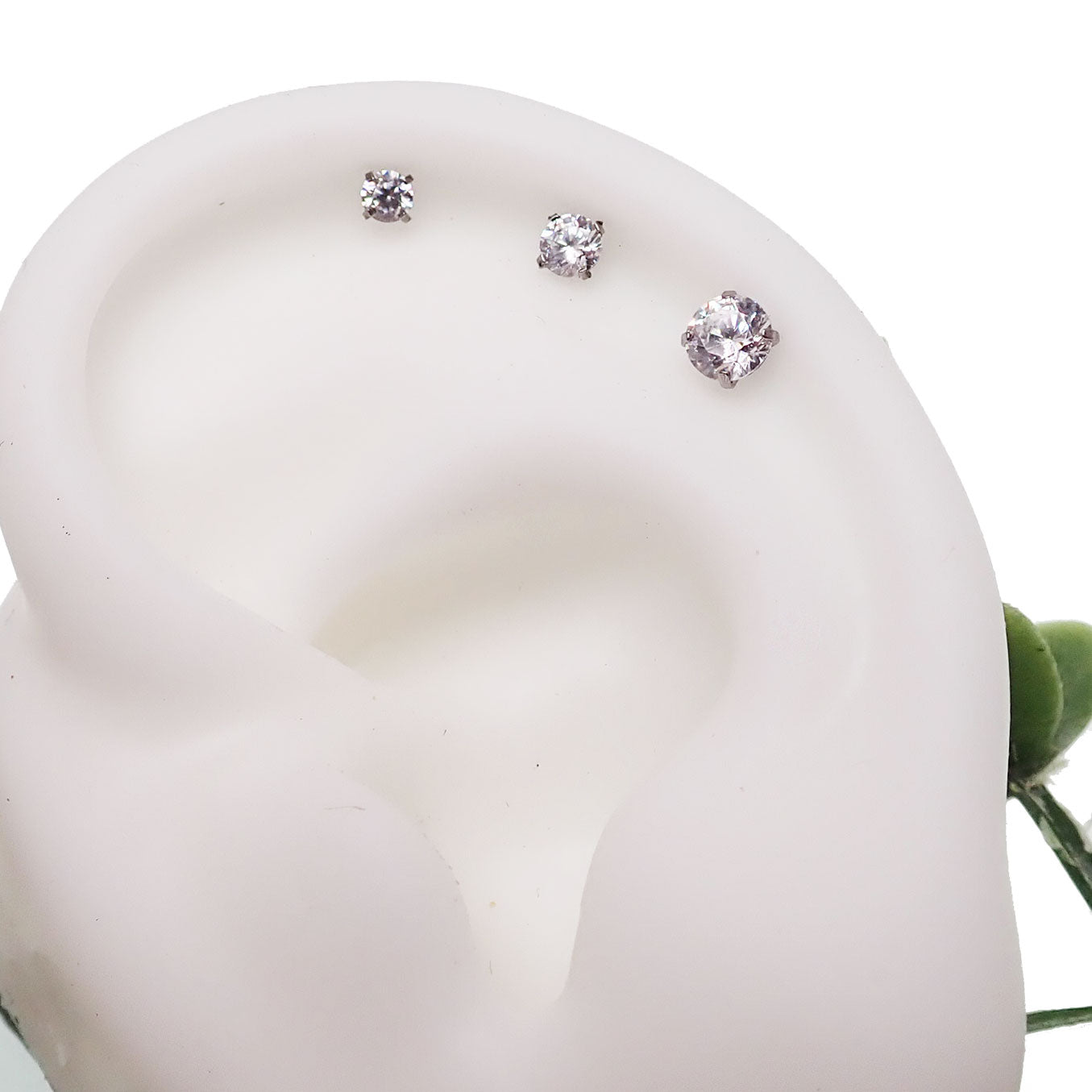 Push Fit Crystal flat back labret body jewelry in 3, 4, or 5mm with clear crystal and 20G size, by Body Clickers.