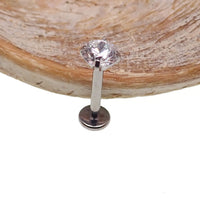 Push Fit Crystal flat back labret body jewelry by Body Clickers in 3, 4, or 5mm with clear crystals and 20g gauge.