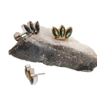 Alabone Shell Lotus body jewelry by Body Clickers, push fit flatback titanium piercing in 14g, 16g, 18g, and 20g sizes.