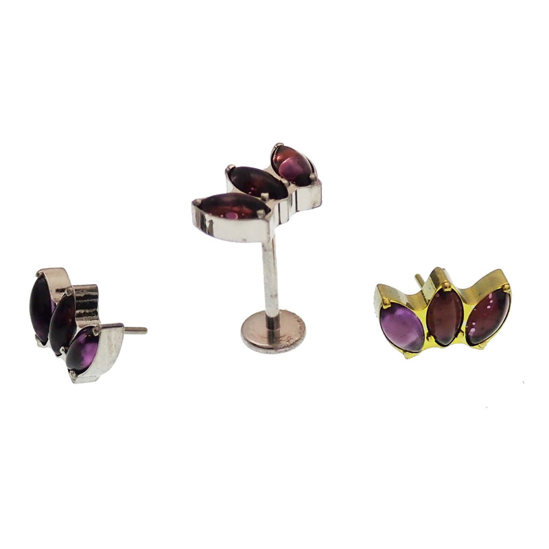 Amethyst Lotus push fit flatback titanium body jewelry in 14g, 16g, 18g, 20g sizes, featuring a purple amethyst lotus design.