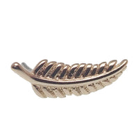 Feather 14k gold with titanium flatback body jewelry by Body Clickers in 14g, 16g, 18g, and 20g sizes.