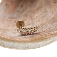 Feather 14k gold and titanium body jewelry in 14g, 16g, 18g, 20g with flatback design, by Body Clickers.