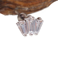Marquise 3-stone 14k gold push fit body jewelry by Body Clickers, 20g gauge with 6mm stones, designed for body piercing.