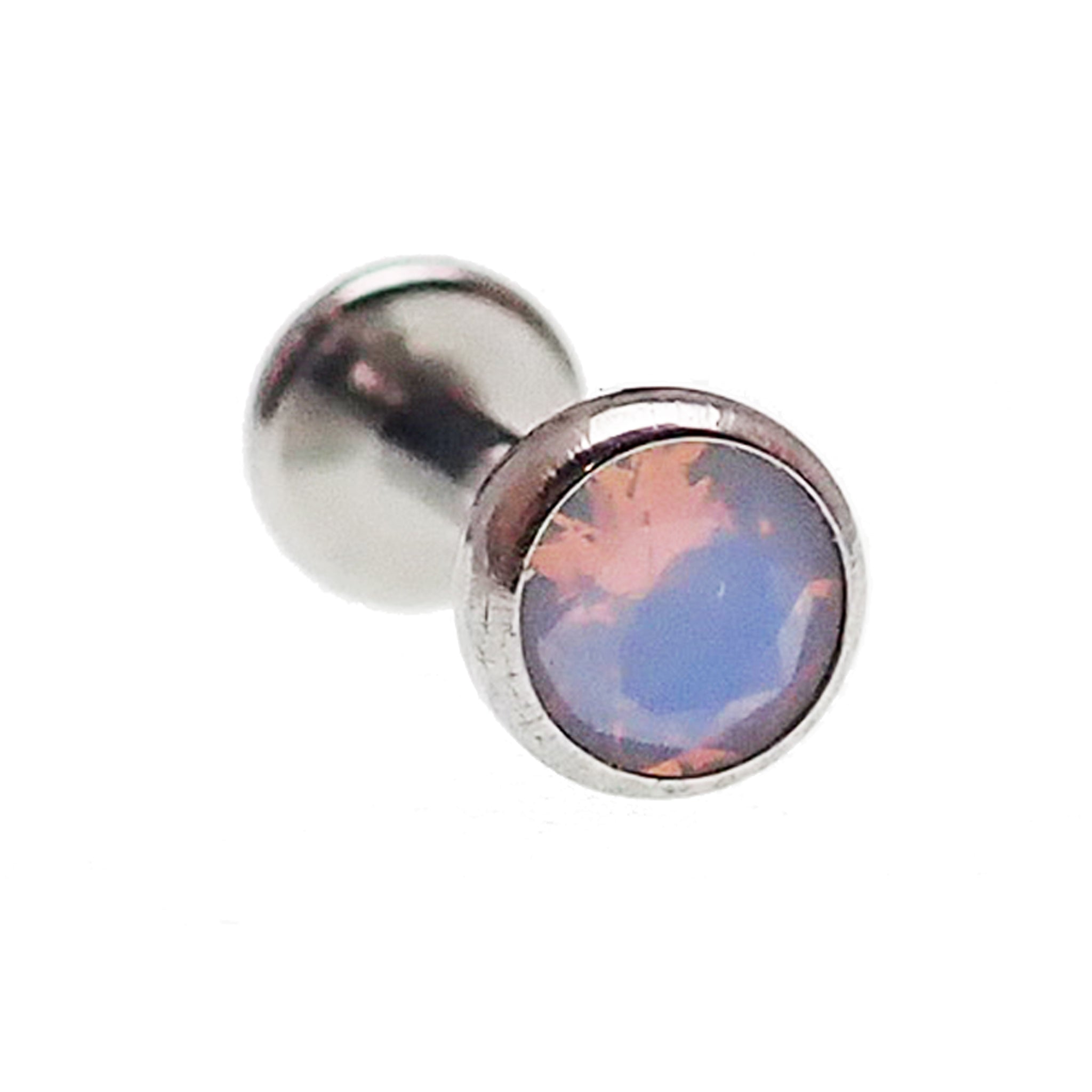 Opalite flatback labret body jewelry set by Body Clickers in 14g, 16g, 18g, and 20g sizes with push-fit design.