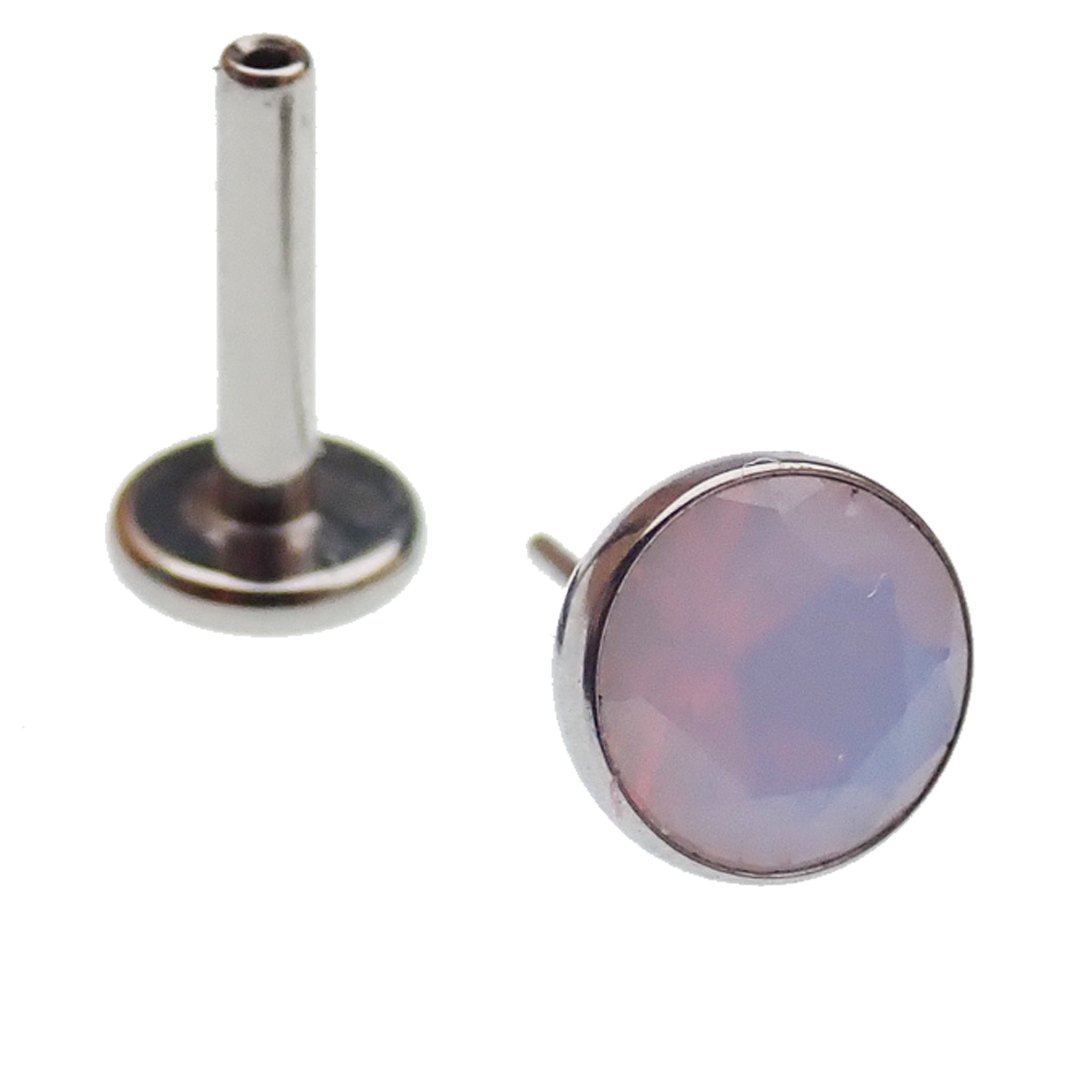 Opalite 3-set push fit flatback labret body jewelry in 20g, 18g, 16g, 14g sizes by Body Clickers showing various gauge sizes.