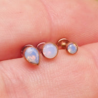 Opalite 3 - Set Rose Gold Anodized Teardrop PUSH FIT Flatback Labret 20g, 18g, 16g, 14g - Body Clickers Body Jewelry