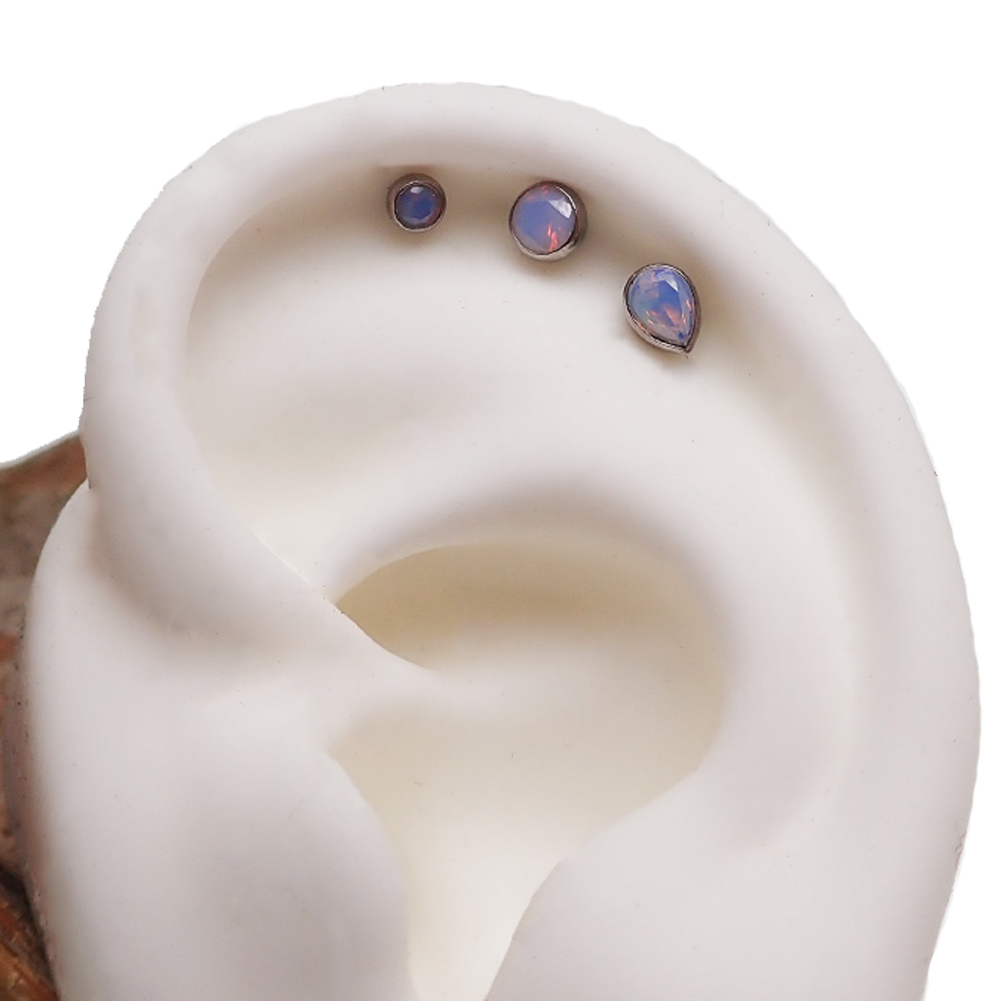 Opalite 3 Set Teardrop PUSH FIT Flatback Labret 20g, 18g, 16g, 14g - Body Clickers Body Jewelry