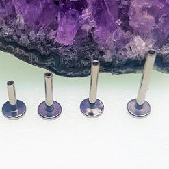 Push Fit Flat Back Titanium Stem for body jewelry, 14g to 20g, by Body Clickers, with 6mm length and secure push-fit design.