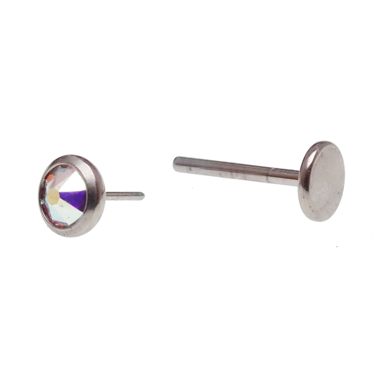 Push Fit Flat Back Titanium Stem for Body Jewelry, 14g to 20g, by Body Clickers, with a 6mm length and flat back design.