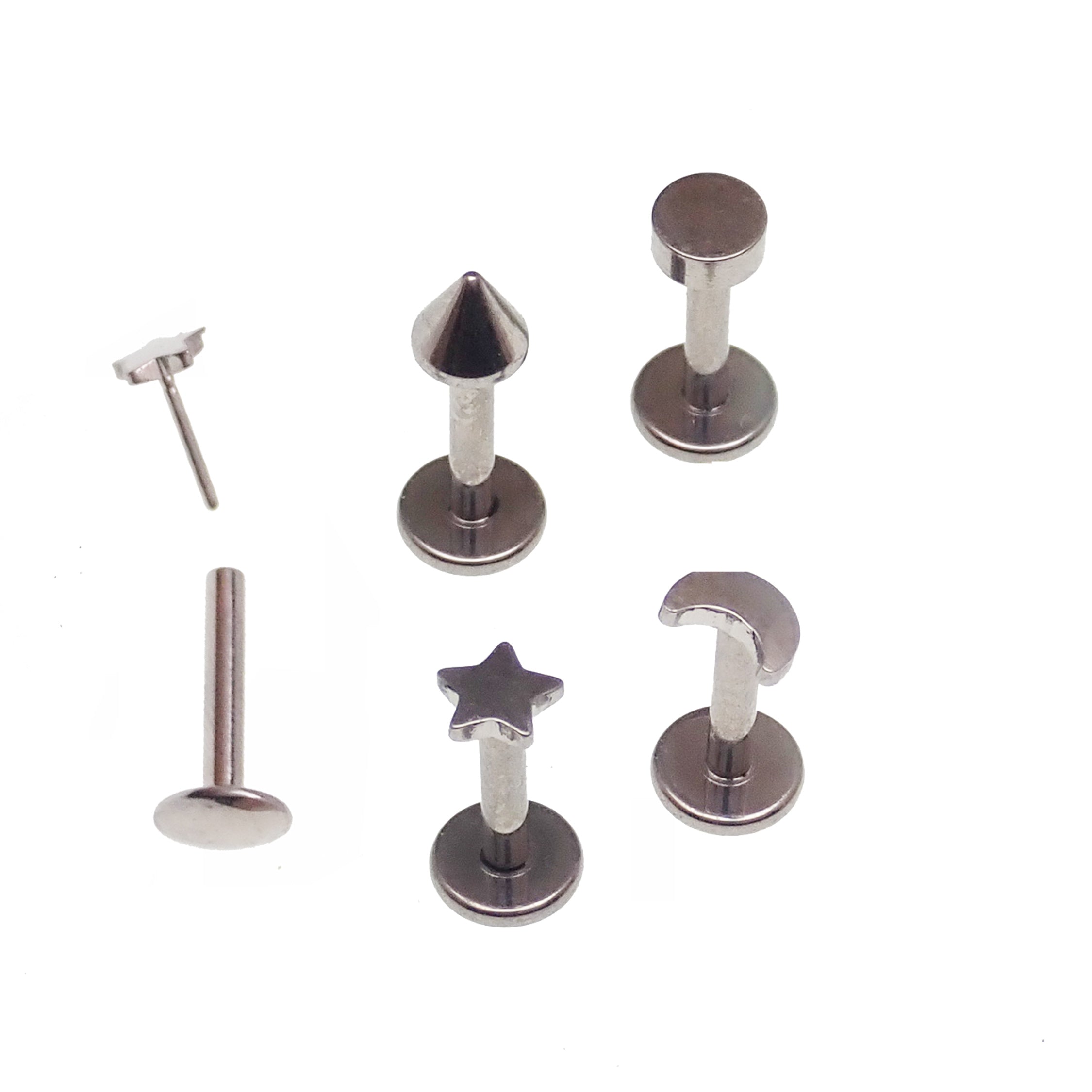 Titanium push fit shapes flat back body jewelry in 20g, 18g, 16g, 14g with star design, by Body Clickers.