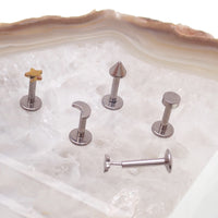 Titanium push fit shapes flat back body jewelry in 20g, 18g, 16g, and 14g with star design by Body Clickers.