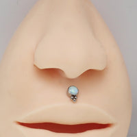 White opal beaded flat back body jewelry by Body Clickers in 14g to 20g sizes, featuring a 6mm beaded design.