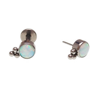 White opal beaded flat back body jewelry by Body Clickers in 14g, 16g, 18g, and 20g sizes, featuring a sleek bead design.