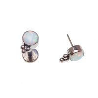 White opal beaded flat back body jewelry by Body Clickers in 14g, 16g, 18g, or 20g sizes, featuring a sleek design with bead accents.