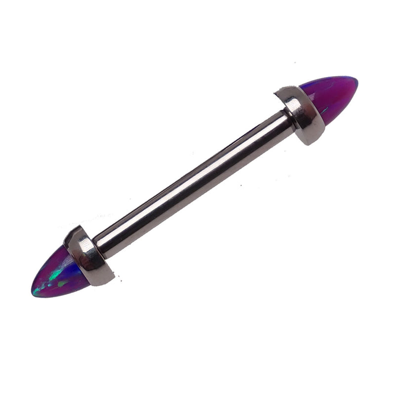 Lavender opal spike piercing in 14g body jewelry by Body Clickers, featuring a 25mm spike and vibrant lavender color.
