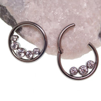 Inverted zircon crystal clicker body jewelry in 16g with three-stone design by Body Clickers