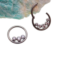 Inverted zircon crystal clicker body jewelry with three stones in 16g size by Body Clickers