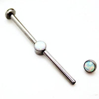 Titanium internally threaded opal industrial body jewelry with five parts, from Body Clickers, featuring colorful opal accents.