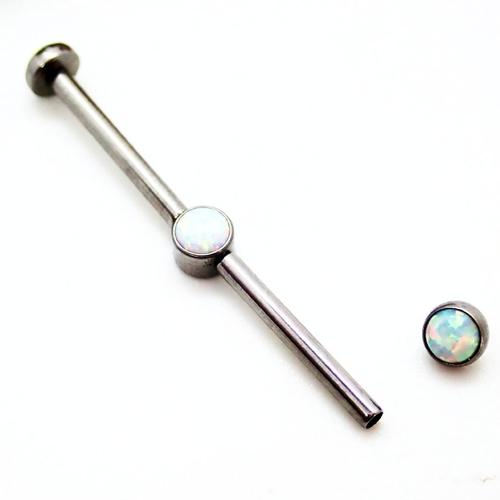 Titanium internally threaded opal industrial body jewelry with five parts, from Body Clickers, featuring colorful opal accents.