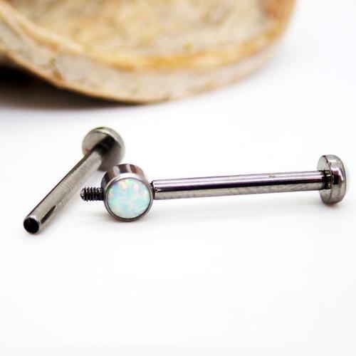 5-part titanium internally threaded opal industrial body jewelry by Body Clickers, featuring colorful opal accents and sleek design.