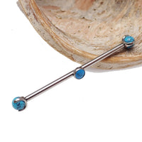 Turquoise titanium industrial barbell body jewelry by Body Clickers, 14g gauge, 32mm length, suitable for industrial piercings.