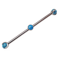 Turquoise titanium industrial body jewelry bar 14g by Body Clickers, 32mm length for industrial piercings