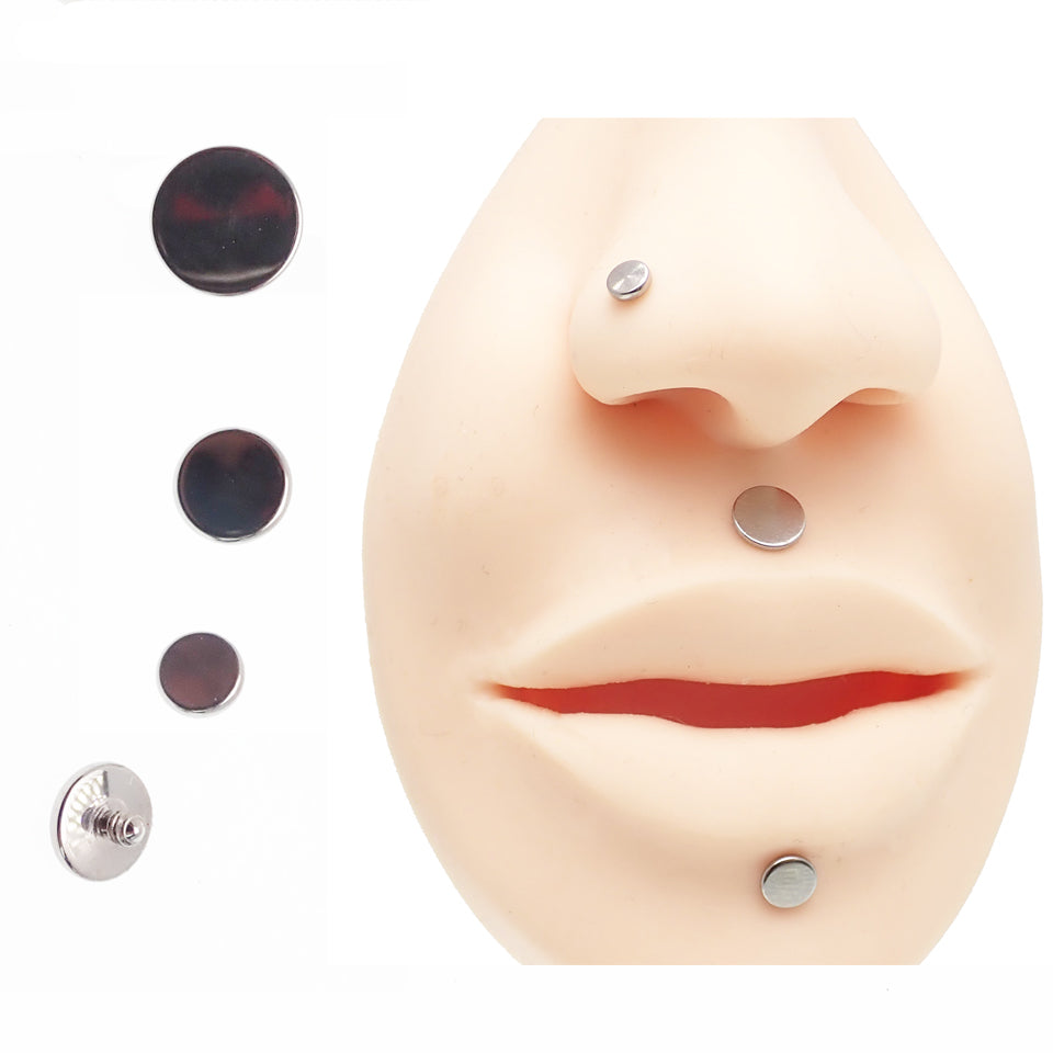 Titanium flat disc labret body jewelry with flatback, 3mm, 14g, internally threaded, from Body Clickers.