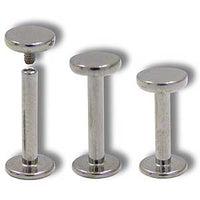Titanium flat disc labret body jewelry by Body Clickers, 3mm diameter, 14g gauge, internally threaded implant design.