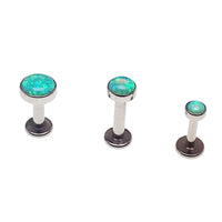 Titanium Kiwi Green Opal Flatback Piercing body jewelry with internal threading, 14G, 3mm size by Body Clickers