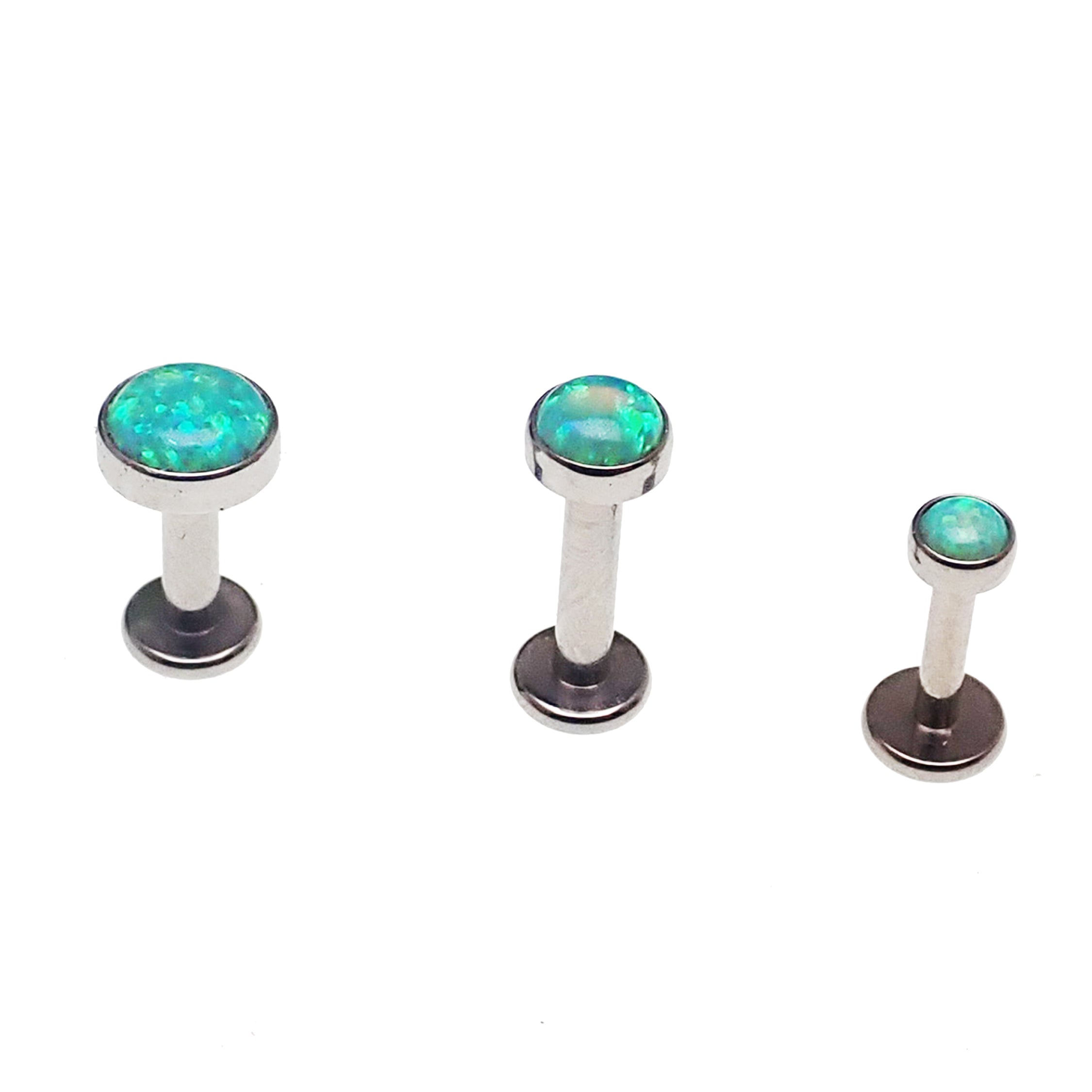 Titanium Kiwi Green Opal Flatback Piercing body jewelry with internal threading, 14G, 3mm size by Body Clickers