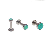 Implant titanium kiwi green opal flatback piercing by Body Clickers, 3mm internally threaded body jewelry for body piercing.
