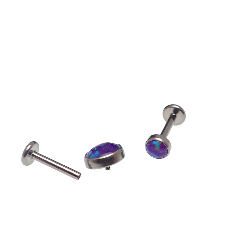 Sleepy Lavender Opal flat-back internally threaded body jewelry piercing by Body Clickers, 14g, 3mm size.