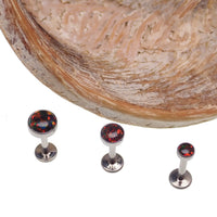 Black cherry opal flat back body piercing jewelry in 14g, 16g, or 18g by Body Clickers, featuring a vibrant gemstone design.