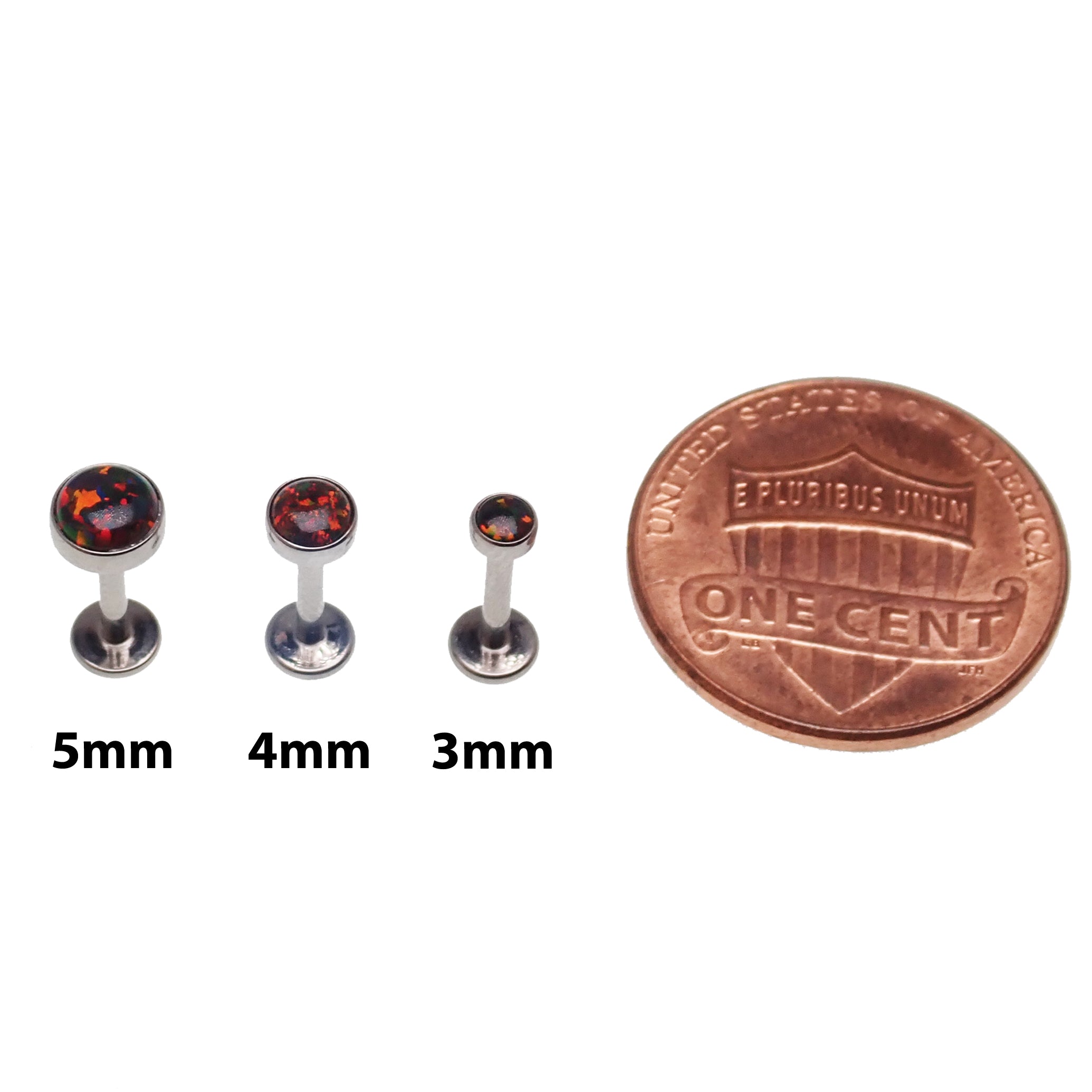 Black cherry opal flat back body piercing jewelry in 14g, 16g, or 18g by Body Clickers, featuring a sleek, polished design.