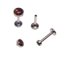 Black cherry opal flat back body jewelry piercing in 14g, 16g, 18g with shiny, smooth surface for comfortable wear.