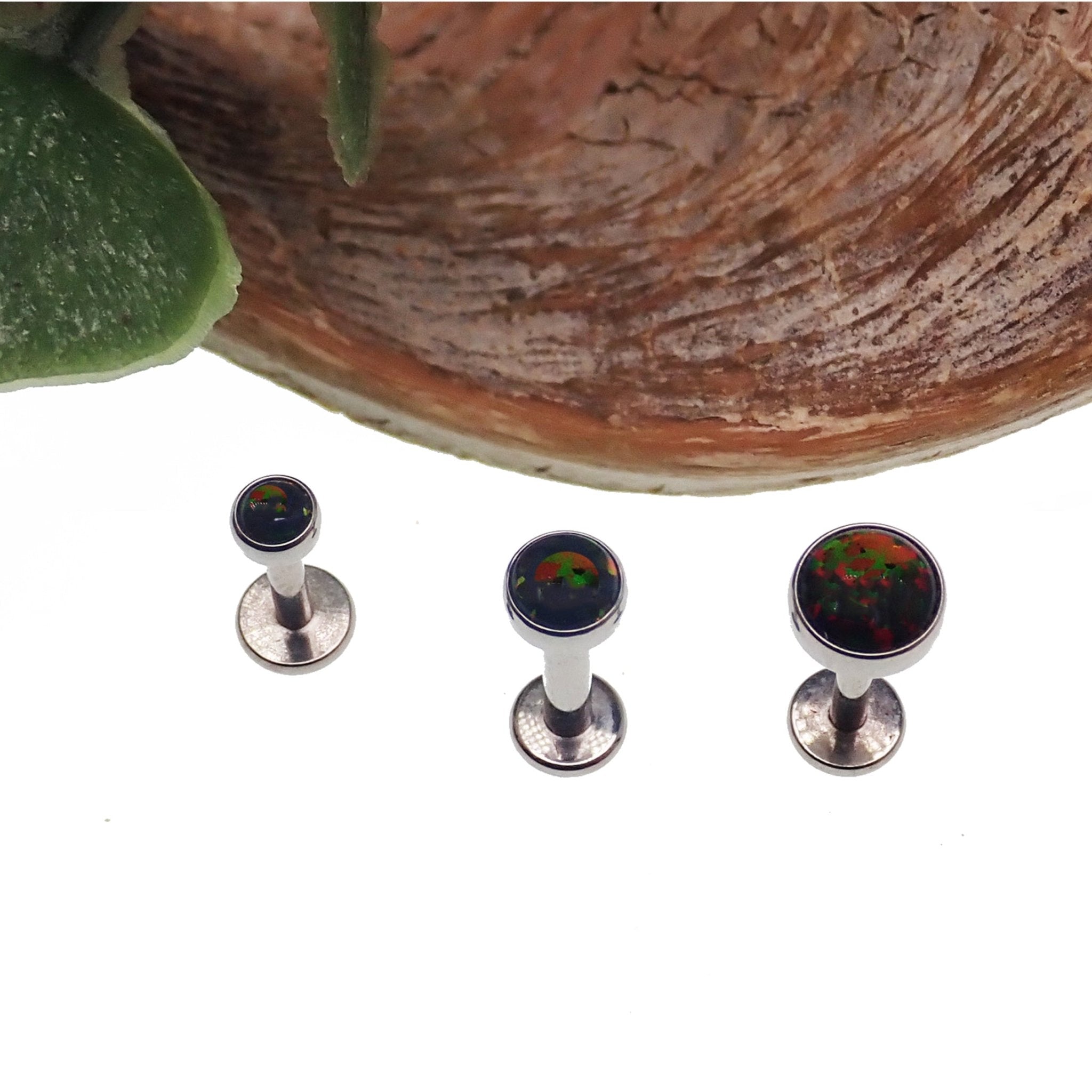 Black Opal titanium flatback body jewelry piercing by Body Clickers, 3mm internally threaded 18g fashion accessory