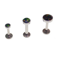 Black Opal titanium flatback body piercing by Body Clickers, 3mm, 18g, internally threaded, designed for body jewelry.