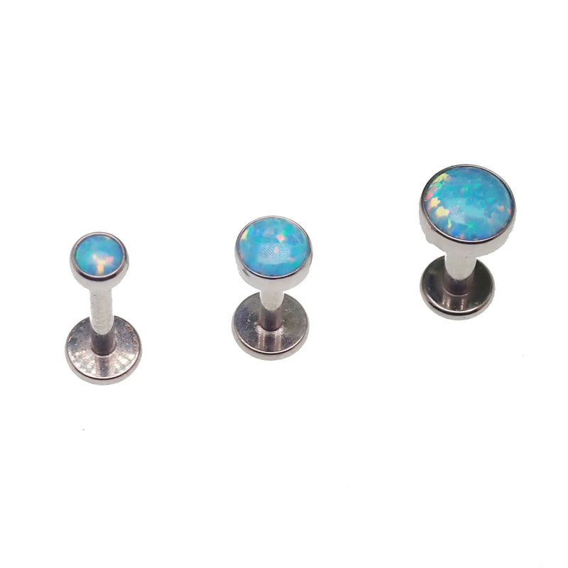 Blue mint opal flat back body jewelry piercing by Body Clickers in 14g, 16g, and 18g sizes with a vibrant blue mint opal design.
