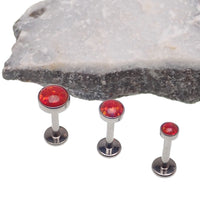 Fire Opal flat back piercing body jewelry by Body Clickers in 14g, 16g, & 18g with a 3mm or 6mm size, body jewelry.