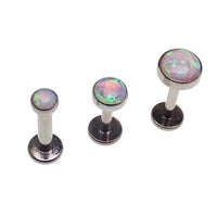 Opalite Peach Opal flat back body piercing by Body Clickers in 14g, 16g, and 18g sizes, showcasing smooth gemstone design.