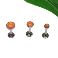 Orange Fire Opal flat back body piercing jewelry in 14g, 16g, or 18g, featuring a 3mm or 6mm gemstone from Body Clickers.