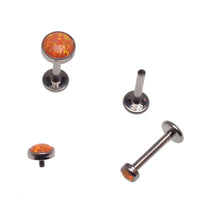 Orange Fire Opal flat back body jewelry piercing by Body Clickers in 14g, 16g, and 18g gauges, featuring a 3mm or 6mm gemstone.